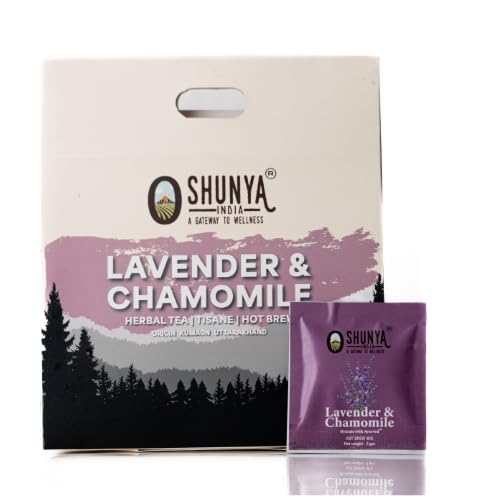 Shunya India Lavender and Chamomile Tisane (20 Tea Bags, 3g Each) - Herbal Infusion Flower Tea, Natural Relaxation, Calming and Caffeine-Free Hot Brew