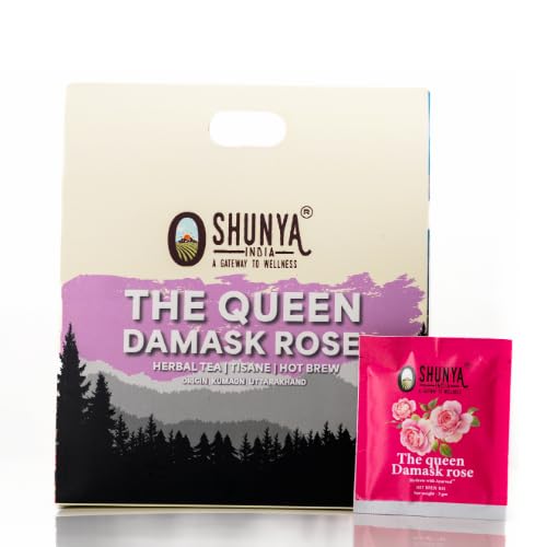 Shunya India The Queen Damask Rose Tisane (20 Tea Bags, 3g Each) - Herbal Infusion Flower  Tisane, Natural Antioxidant, Immunity Support, Caffeine-Free Hot Brew