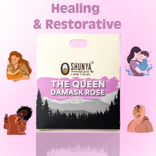 Shunya India The Queen Damask Rose Tisane (20 Tea Bags, 3g Each) - Herbal Infusion Flower  Tisane, Natural Antioxidant, Immunity Support, Caffeine-Free Hot Brew