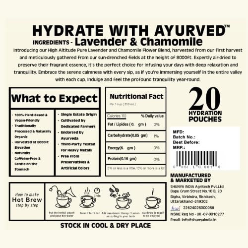 Shunya India Lavender and Chamomile Tisane (20 Tea Bags, 3g Each) - Herbal Infusion Flower Tea, Natural Relaxation, Calming and Caffeine-Free Hot Brew